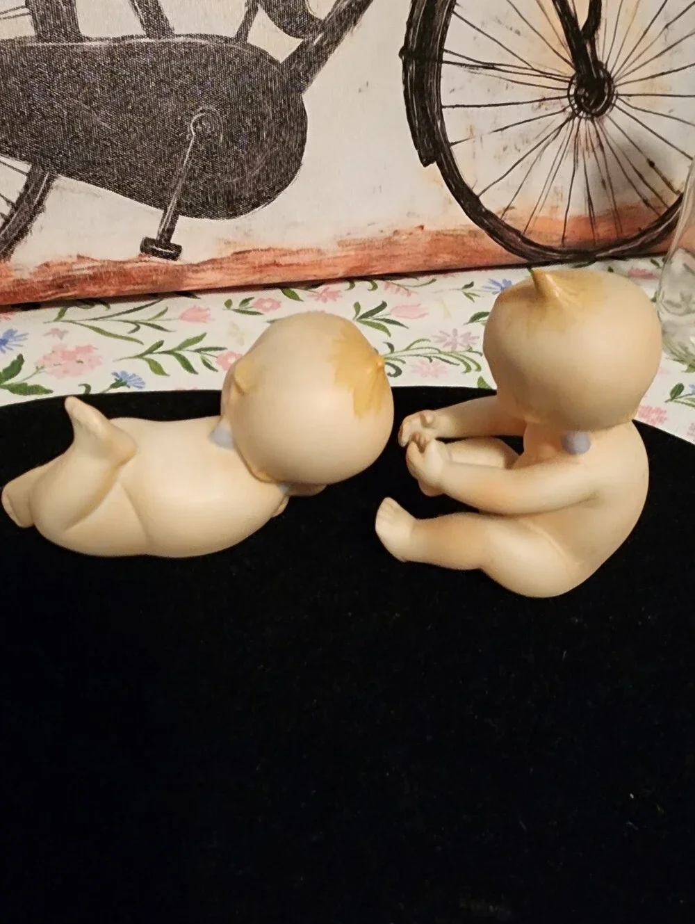 Northcrest Cream Ceramic Kewpie-Style Figurine Pair with Peach Accents